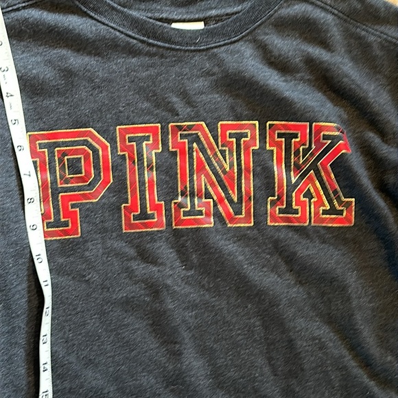 Victorias Secret Gray Sweatshirt Plaid Red Letters Medium M EUC - Picture 3 of 7